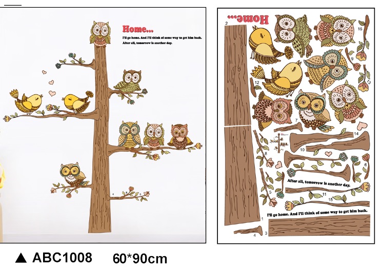 Samolepky na zeď - Ptačí strom velký pro děti (125x130 cm)