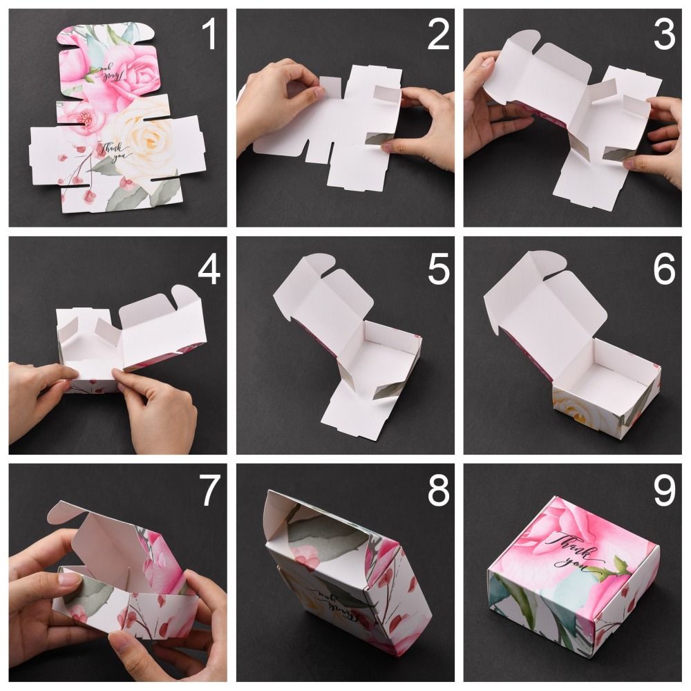 Dárková krabička Děkuji Thank you s růžičkami 6,5 x 6,5 x 3 cm