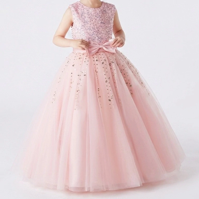 Šaty dětské dlouhé slavnostní růžové Kate princeznovské s flitrem