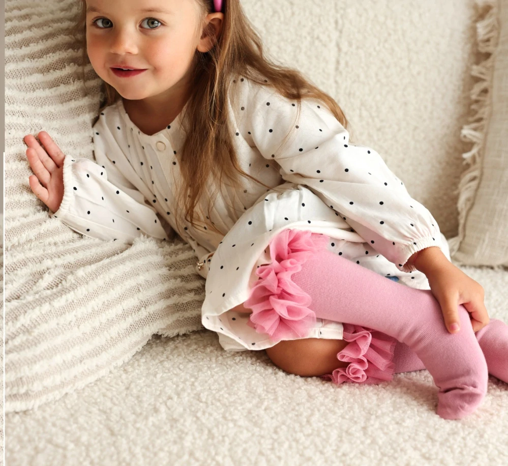 Dětské a dívčí podkolenky s volánky pudrovo-růžové Tutu design - slavnostní a elegantní podkolenky