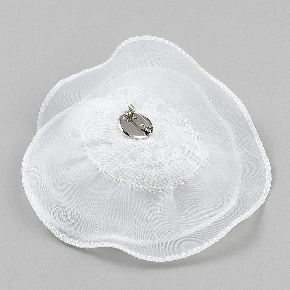 Elegantní bílá organzová brož - Květ růže (15 cm)