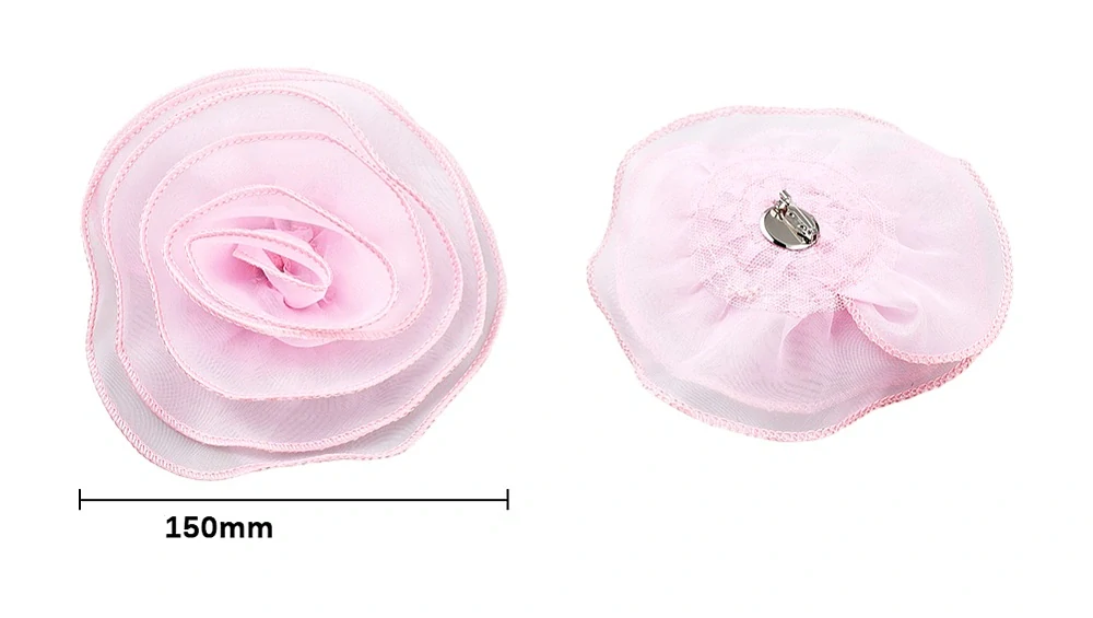 Růžová organzová brož - Květ růže (15 cm)