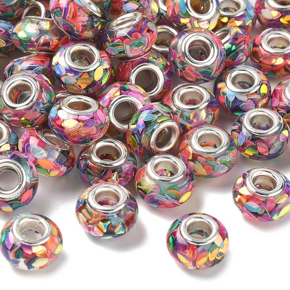 Duhové pryskyřičné korálky s velkým průvlekem – sada 15 ks (TOPBEADS)