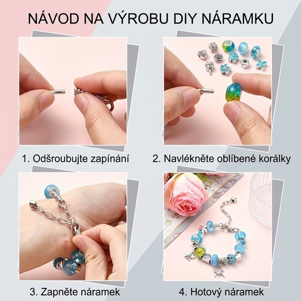 Kreativní sada na výrobu náramků - modrá s korálky a přívěsky TOPBEADS (DIY)