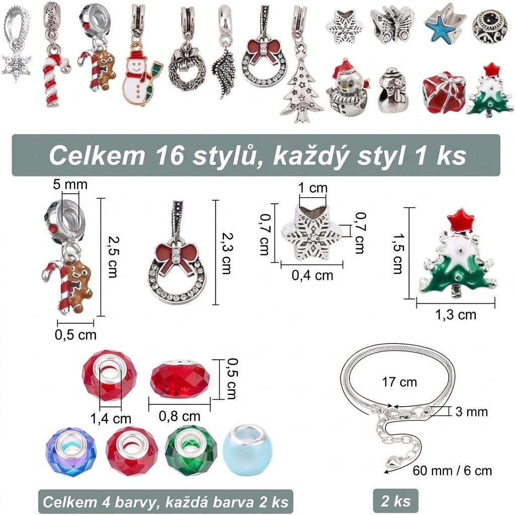 Vánoční kreativní sada na výrobu náramků s korálky a přívěsky TOPBEADS (DIY)