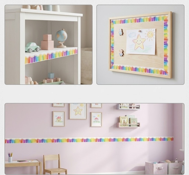 Samolepka na zeď – bordura Barevné pastelky 18 m (7,5 cm)