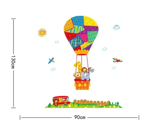 Samolepky na zeď dětské - Zvířátka v létajícím balónu