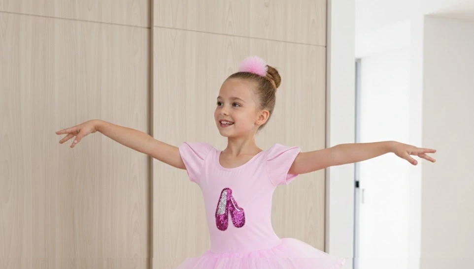 Dívčí baletní dres s tutu sukní a flitry – růžová baletka