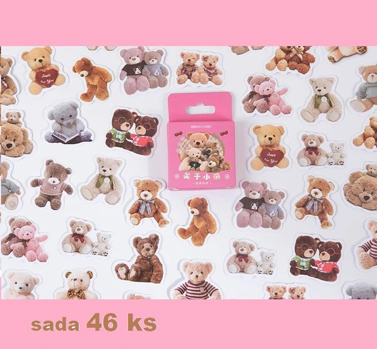 Samolepky a nálepky - Medvídci Teddy Bear (46 ks) v dárkové krabičce