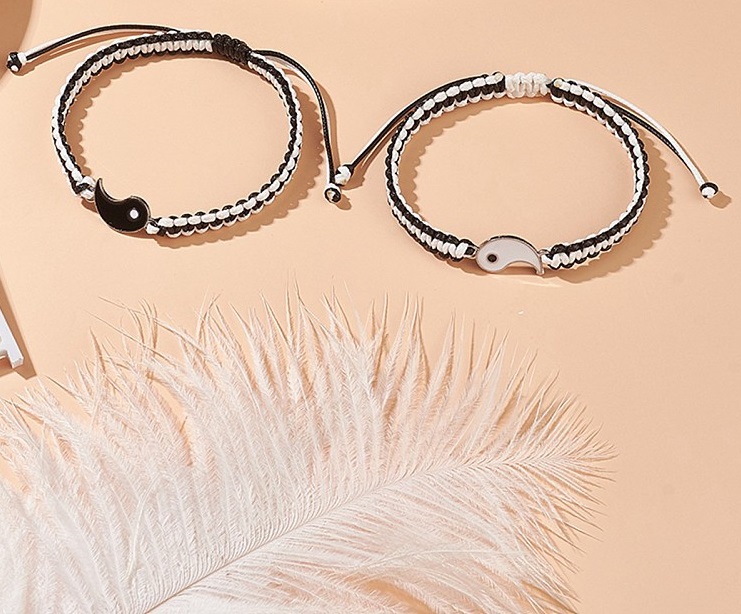 Náramek pro dva Jin Jang černobílý 2 kusy 