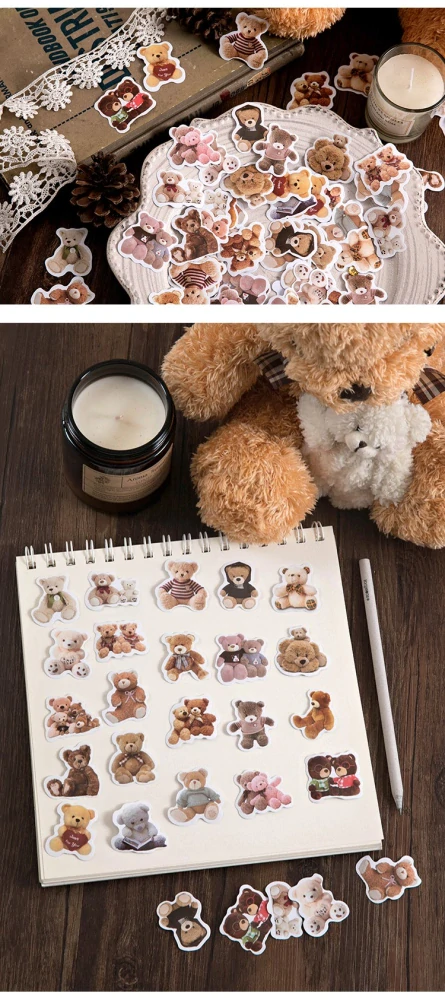 Samolepky a nálepky - Medvídci Teddy Bear (46 ks) v dárkové krabičce