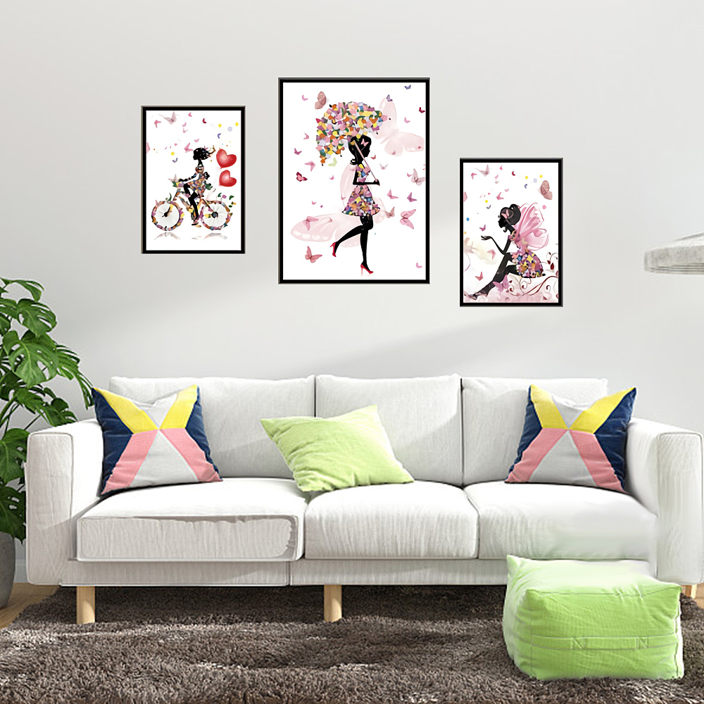 Samolepky na zeď - Víla s motýly (3D sada 3 obrazů)