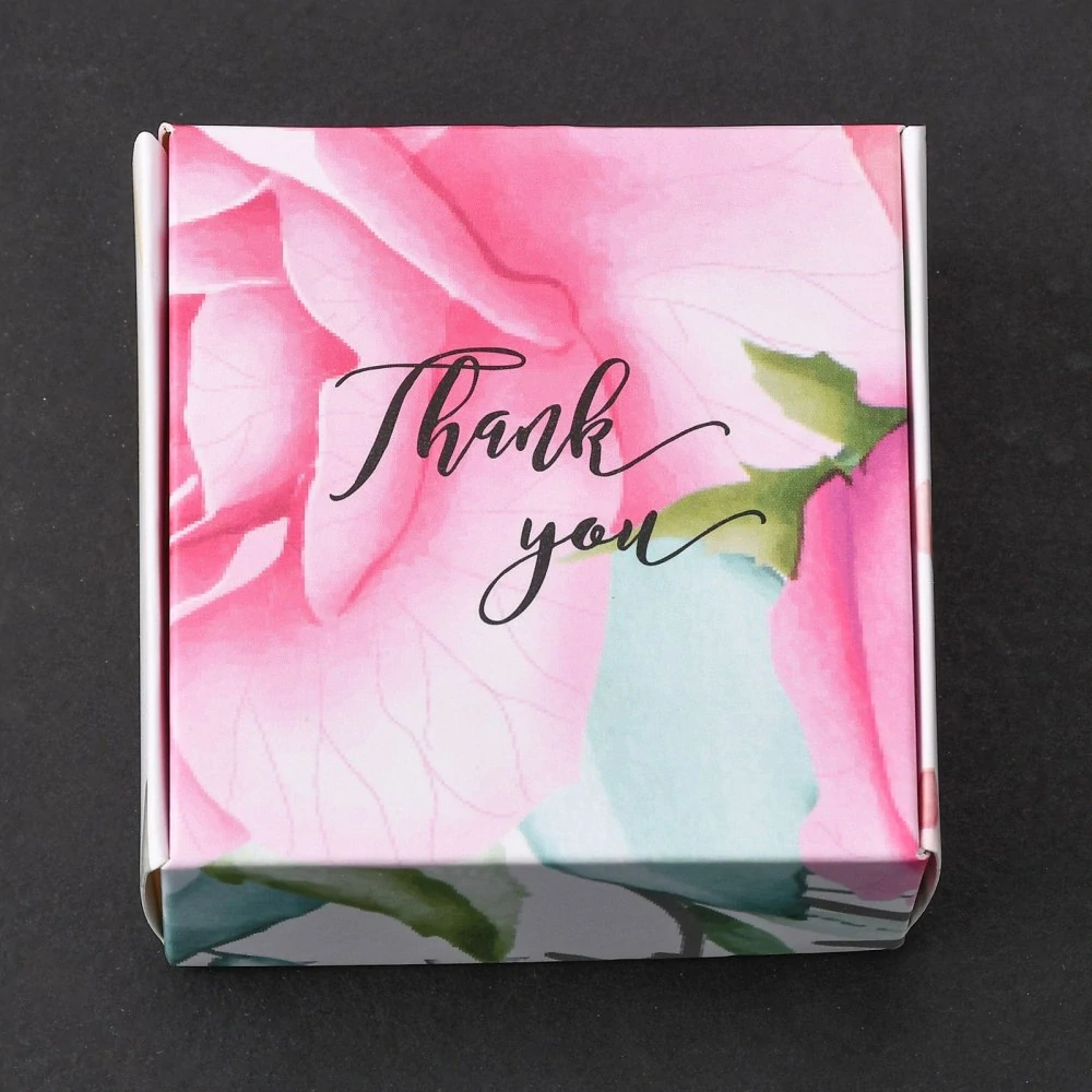 Dárková krabička Děkuji Thank you s růžičkami 6,5 x 6,5 x 3 cm