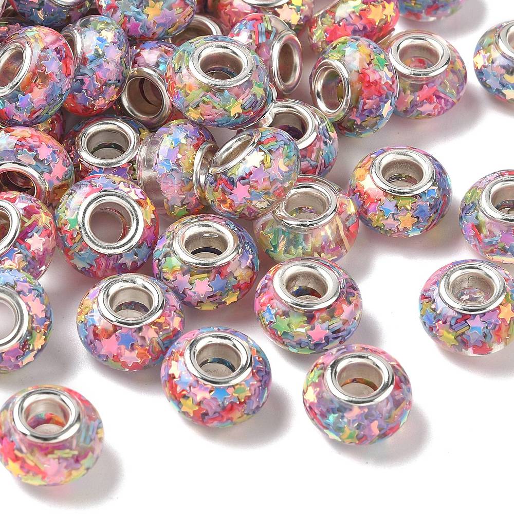 Duhové pryskyřičné korálky s velkým průvlekem – sada 15 ks (TOPBEADS)