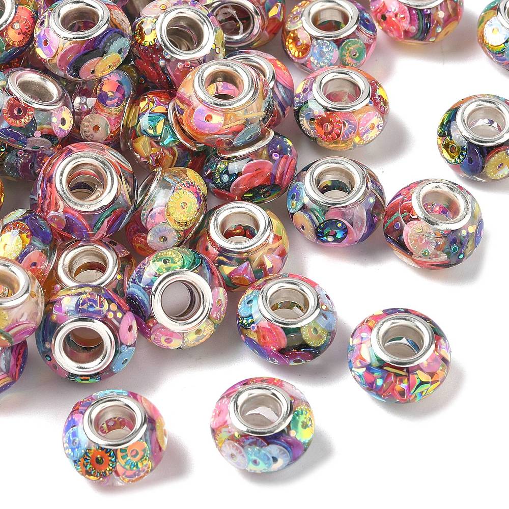 Duhové pryskyřičné korálky s velkým průvlekem – sada 15 ks (TOPBEADS)