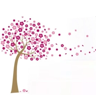 Samolepky na zeď -  Kvetoucí strom růžová sakura (140 cm)