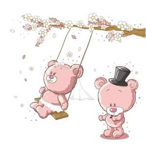 Samolepky na zeď pro děti - Růžoví medvídci na houpačce