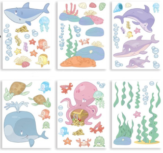 Samolepky na zeď - Podmořský svět - sada 6 archů (akvarel pastelové barvy)