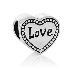 Korálek kovový Srdce LOVE láska srdíčko - TOPBEADS