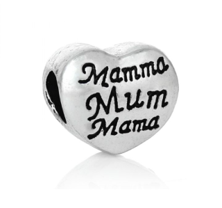 Korálek kovový Srdce Máma maminka srdíčko - TOPBEADS