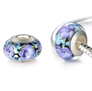 Korálek na náramek KATY Fialková louka – skleněný přívěsek – TOPBEADS