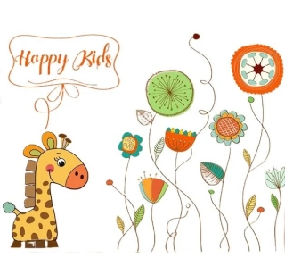 Samolepky na zeď Happy Kids – Veselá žirafa a květiny