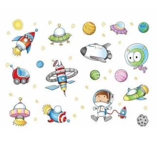Samolepky na zeď - Vesmír, rakety, astronauti a planety