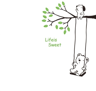 Samolepky na zeď - Medvídek a pejsek na houpačce