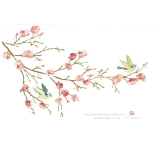 Samolepky na zeď - Rozkvetlá větev s ptáčky a citátem