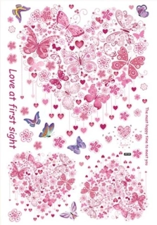 Samolepky na zeď - Srdce z motýlů v růžovém