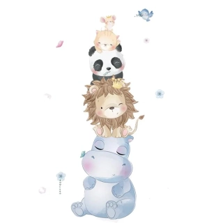 Dětská samolepka na zeď – Zvířátka nerozluční kamarádi (akvarel)