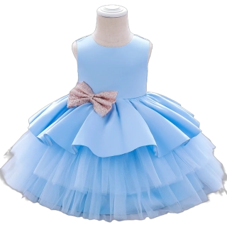 Šaty dětské slavnostní modré luxusní se zlatou mašlí 