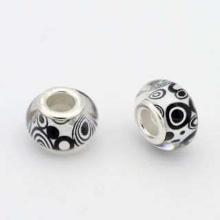 Korálek bílý s černými kolečky akryl - TOPBEADS