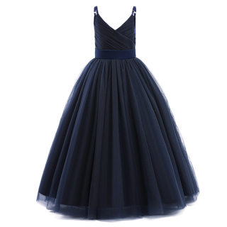 Šaty dlouhé modré tmavé navy blue dívčí na ramínka slavnostní