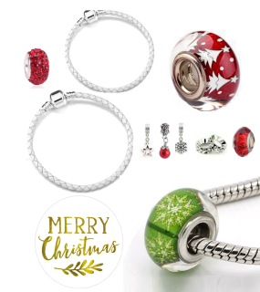 Dárková sada šperků vánoční STROMEK TOPBEADS - náramek s korálky a přívěsky