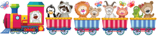 Samolepka na zeď dětská Vláček se zvířátky 08, samolepky na zeď 130x30