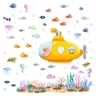 Samolepky na zeď dětské - Oceán, moře, ponorka, rybičky