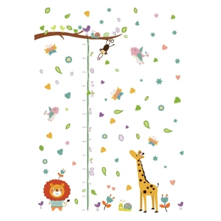Dětský růstový metr na zeď - Zvířecí svět, lev, opice, žirafa