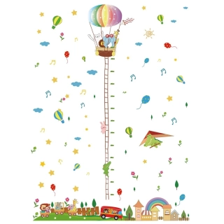 Dětský růstový metr na zeď - Létající balón se zvířátky (XXL samolepka na zeď)