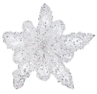 Velká luxusní látková brož - Květ se stříbrnými flitry (31 cm)