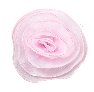 Růžová organzová brož - Květ růže (15 cm)