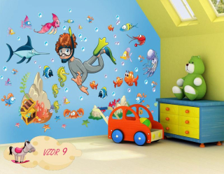 XXL dětské samolepky na zeď - Vodní podmořský svět 100x200