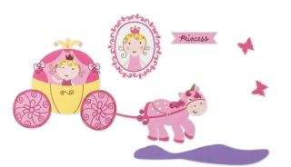 Samolepka na zeď - Kočár s koníkem a princeznou